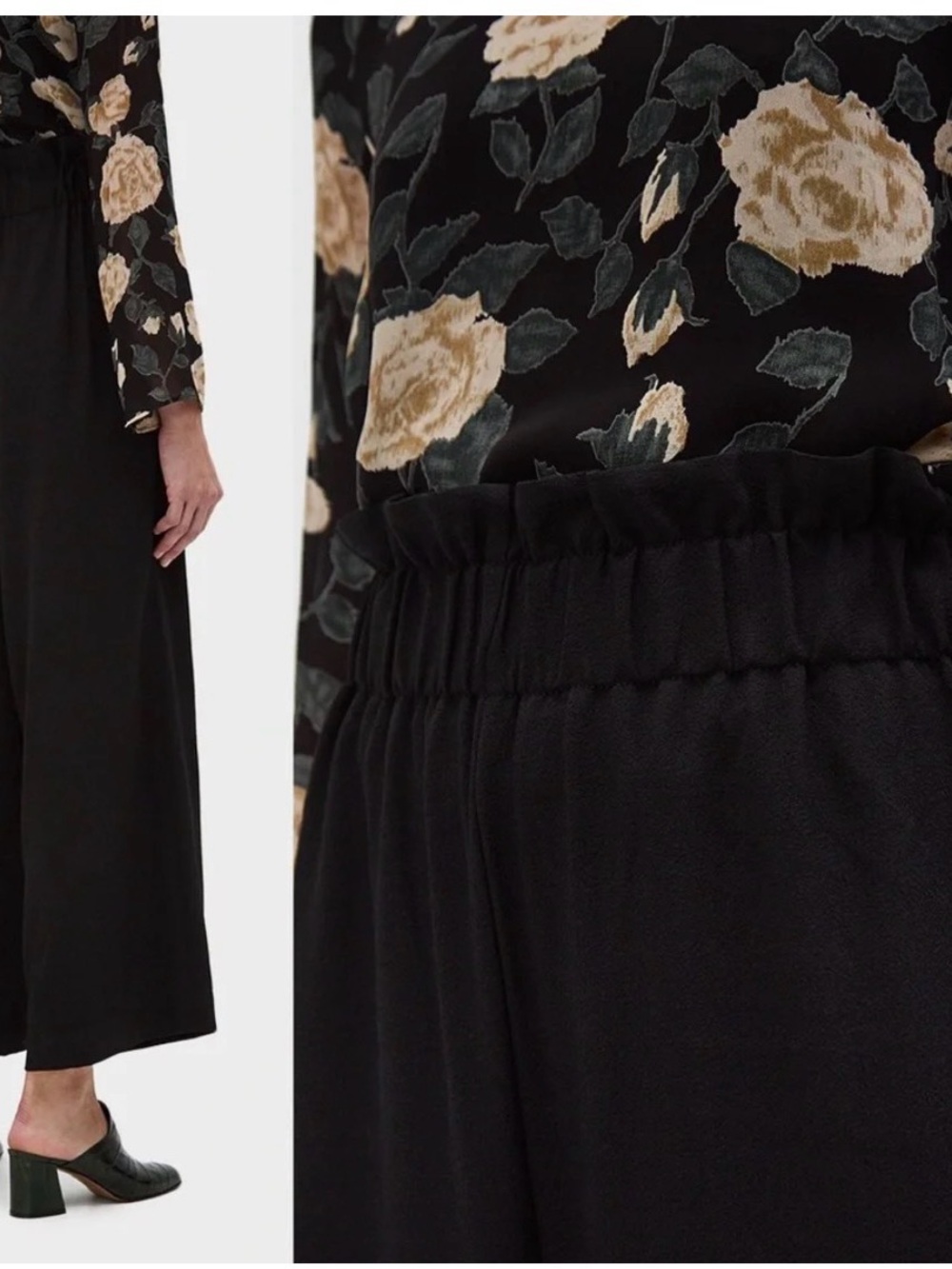 Ganni Black Ruffle Paperbag Waist Wide Leg Trousers - Size 38